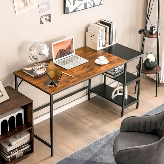 Costway 55'' Computer Desk Writing Workstation Study Table Home Office with Bookshelf Black/Rustic {8}