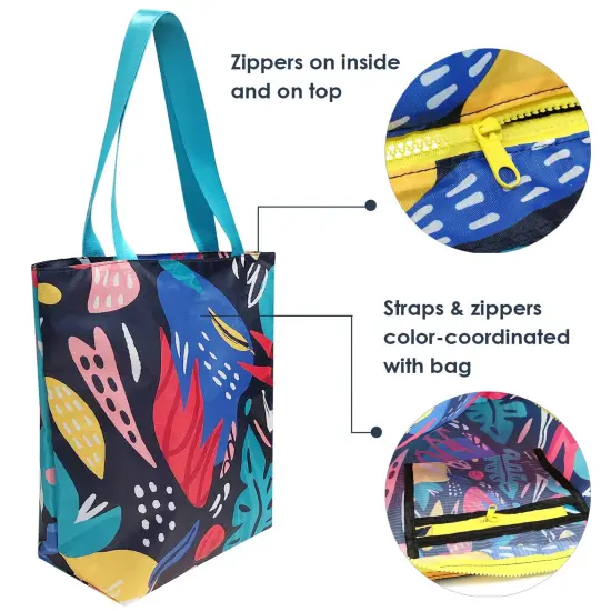 Wrapables Carryall Shopping Travel Tote Bag with Durable Ripstop Polyester - Foldable, Waterproof, and OEKO-TEX Certified Large, Sunflowers {10}