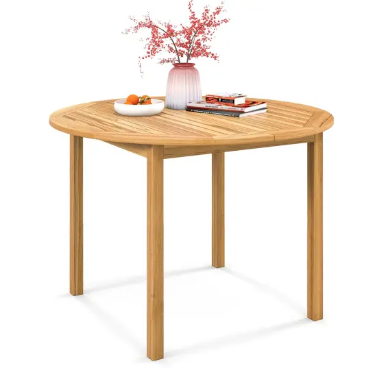 Costway Patio Dining Table Acacia Wood Round Outdoor Bistro Table 4-Person for Deck Lawn {1}