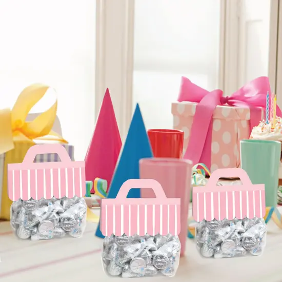 Big Dot of Happiness Pink Stripes - DIY Simple Party Clear Goodie Favor Bag Labels - Candy Bags with Toppers - Set of 24 {7}