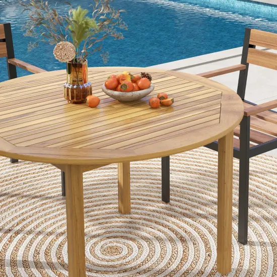 Costway Patio Dining Table Acacia Wood Round Outdoor Bistro Table 4-Person for Deck Lawn {3}