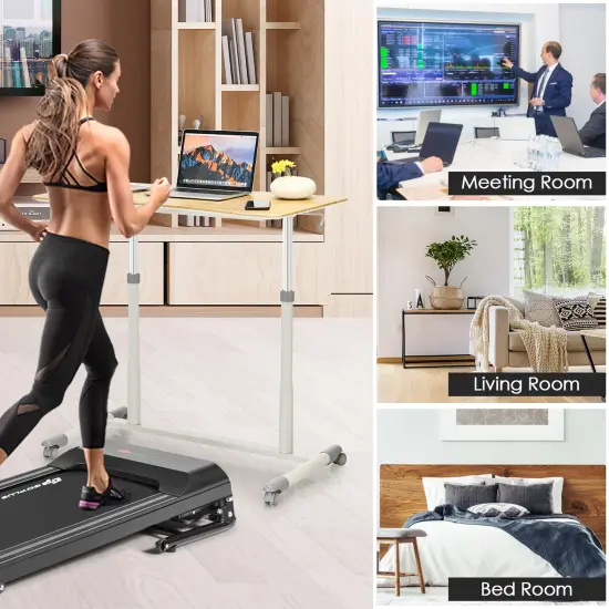 Goplus Height Adjustable Computer Desk Sit Stand Rolling Notebook Table Natural\Brown\Black {4}