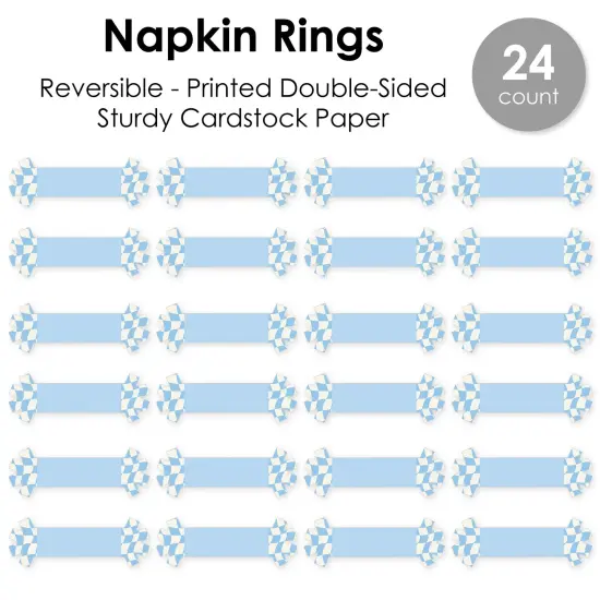 Big Dot of Happiness Blue Checkered Party - Paper Napkin Holder - Napkin Rings - Set of 24 {7}