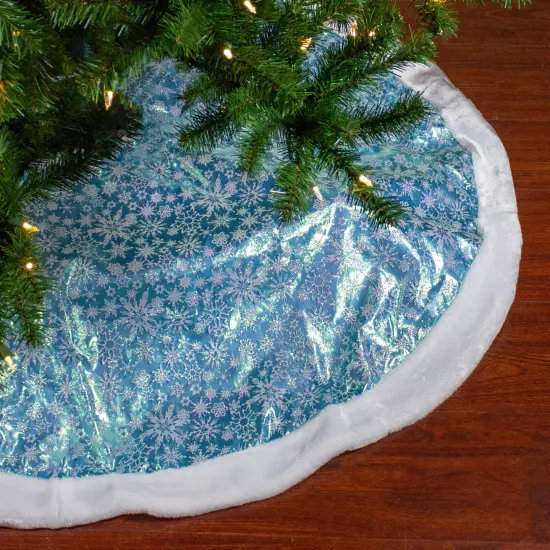 Northlight 48" Light Blue Iridescent Mesh Glittered Snowflakes Christmas Tree Skirt {1}