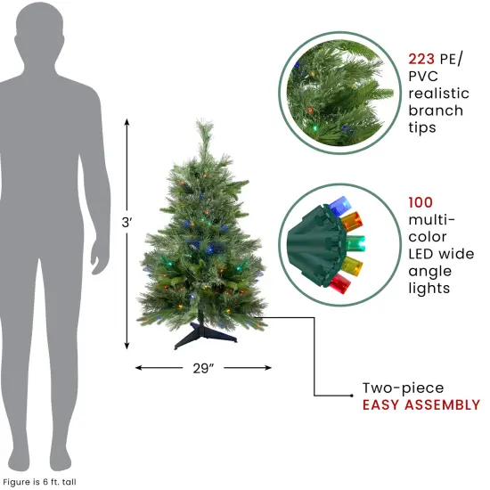 Northlight 3' x 29 Pre-Lit Ashcroft Cashmere Pine Full Artificial Christmas Tree - Multi LED Lights Green {3}