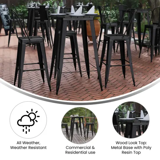 Merrick Lane Dryden Indoor/Outdoor Bar Top Table, 30" Round All Weather Poly Resin Top with Steel base Black {2}