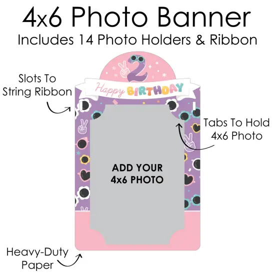 Big Dot of Happiness Two Cool - Girl - DIY Pastel 2nd Birthday Party Decor - Picture Display - Photo Banner {7}