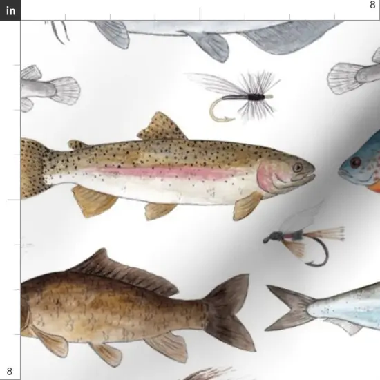 Various Fabrics by the Yard or Fat Quarter Fish Fishing Salmon Cabin Trout Fisherman Lures Sunfish Tackle Crappie Stream Muskie Sturgeon Custom Printed Fabric by Spoonflower {4}