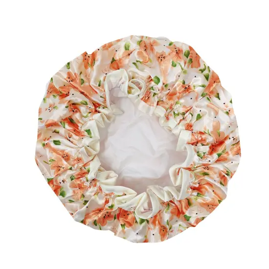 Wrapables Reusable Women's Waterproof Shower Caps for Long Hair Peach Floral {2}