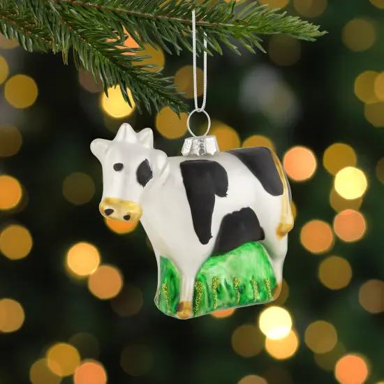 Northlight 3" White and Black Cow Glass Christmas Ornament {3}
