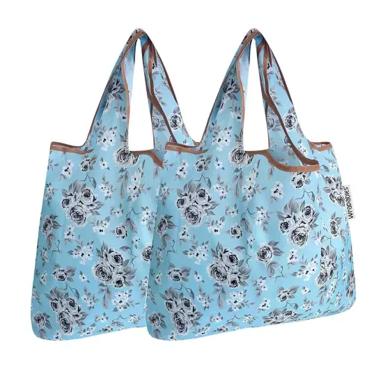 Wrapables Foldable Tote Nylon Reusable Grocery Bag (Set of 2) Gray Floral {1}