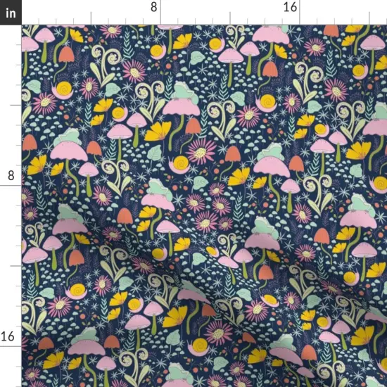 Various Fabrics by the Yard or Fat Quarter Whimsical Forest Blue Snails Frogs Mushrooms Small Scale Custom Printed Fabric by Spoonflower {2}