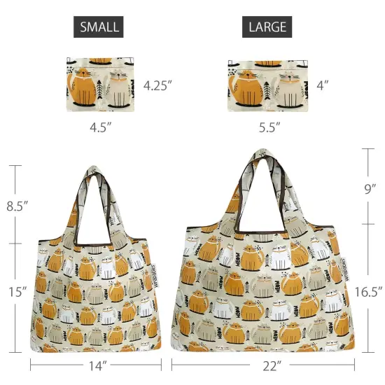 Wrapables Large & Small Foldable Tote Nylon Reusable Grocery Bags, Set of 2 Cat Food {2}
