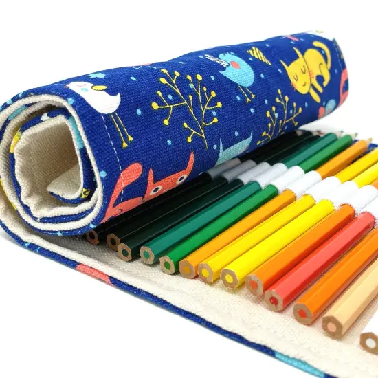 Wrapables Pencil Roll Organizer, Colored Pencil Wrap Pouch (72 slots) Cats Birds {6}
