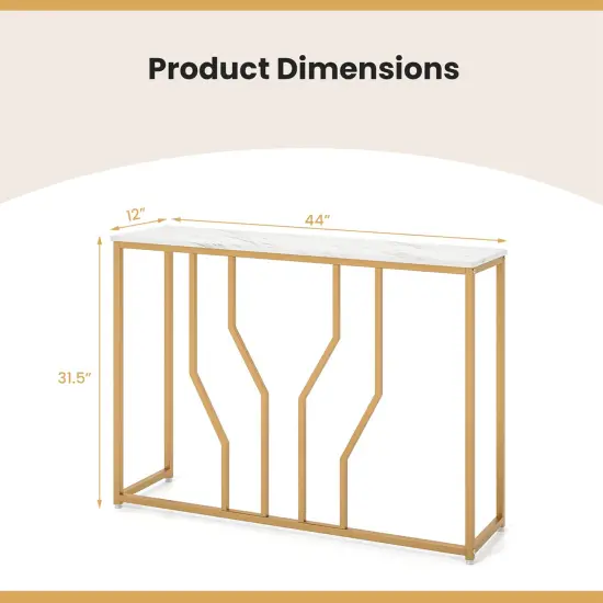 Costway 44" Gold Console Table with Faux Marble Tabletop Golden Metal Frame for Entrance {3}