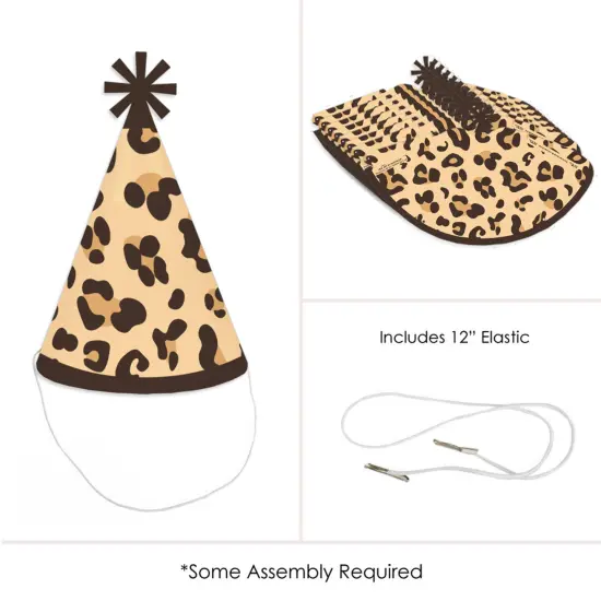 Big Dot of Happiness Leopard Print - Cone Happy Birthday Party Hats for Kids and Adults - Set of 8 (Standard Size) {6}