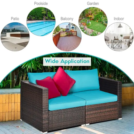 2PCS Patio Rattan Sectional Conversation Sofa Set Blue {3}