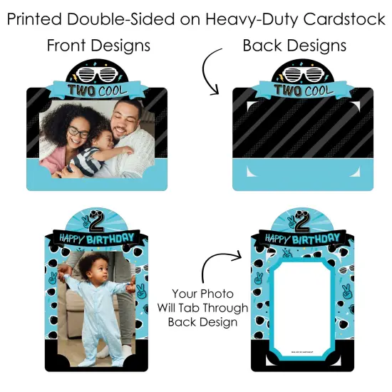Big Dot of Happiness Two Cool - Boy - Blue 2nd Birthday Party Picture Centerpiece Sticks - Photo Table Toppers - 15 Pieces {7}
