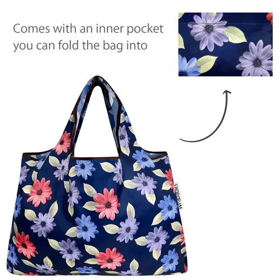 Wrapables Large & Small Foldable Tote Nylon Reusable Grocery Bags, Set of 2 Colorful Daisies {5}