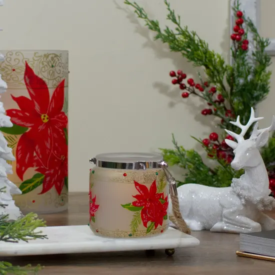 Northlight 4" Hand-Painted Red Poinsettias and Gold Flameless Glass Christmas Candle Holder {3}