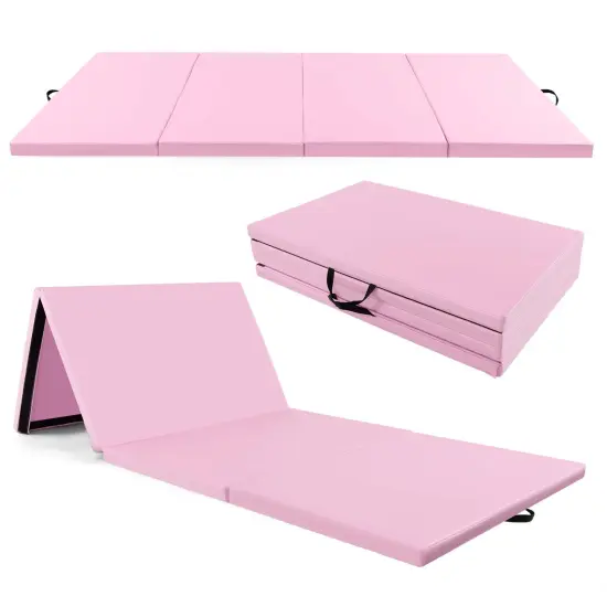 Costway 10' x 4' x 2" 4-Panel Folding Exercise Mat with Carrying Handles for Gym Yoga Black/Blue/Navy/Colorful/Pink&Blue/Pink/Light Pink/Navy {12}