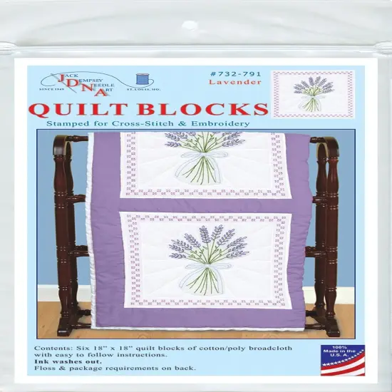 Jack Dempsey Stamped White Quilt Blocks 18"X18" 6/Pkg-Lavender {1}