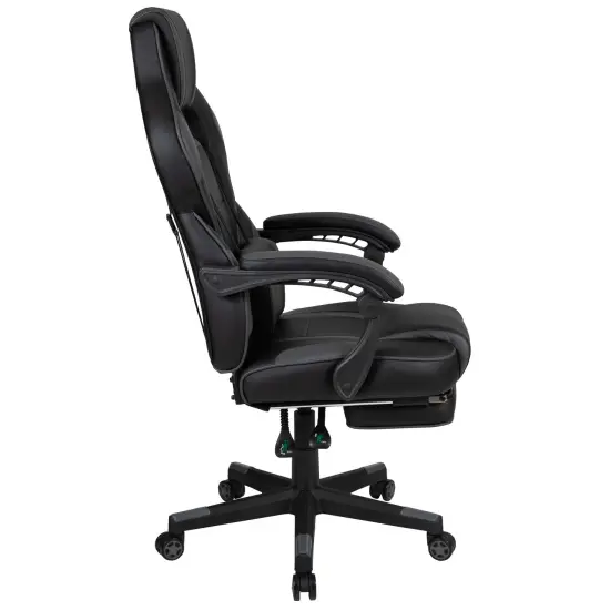 Emma and Oliver Ergonomic Gaming Chair -Recline Back/Arms, Footrest, Massaging Lumbar Black/Gray {5}