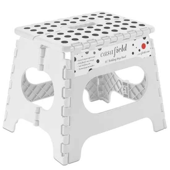 Casafield 11" Folding Step Stool with Handle, White - Portable Collapsible Small Plastic Foot Stool for Kids and Adults - Use in the Kitchen, Bathroom and Bedroom {1}
