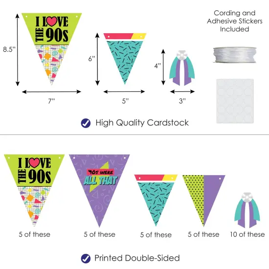 Big Dot of Happiness 90's Throwback - DIY 1990s Party Pennant Garland Decoration - Triangle Banner - 30 Pieces {4}