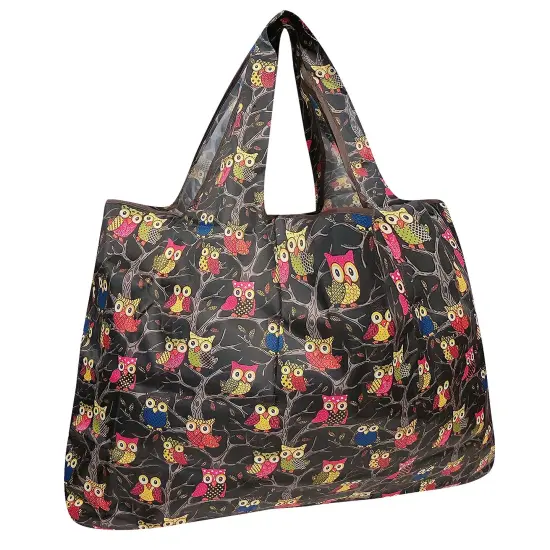 Wrapables Large Foldable Tote Nylon Reusable Grocery Bag Owls {1}