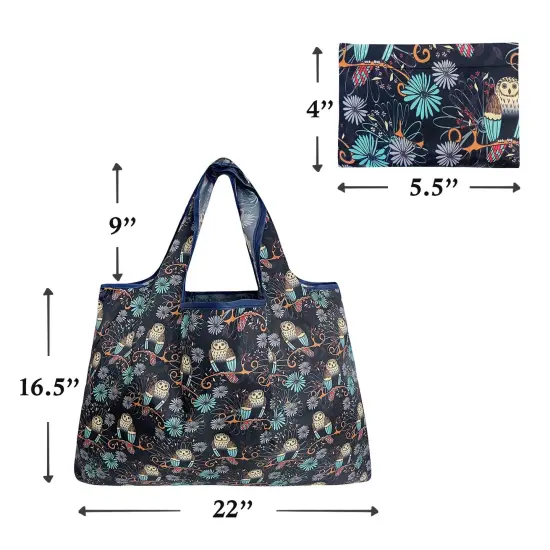 Wrapables Large Foldable Tote Nylon Reusable Grocery Bags Deco Owls {6}