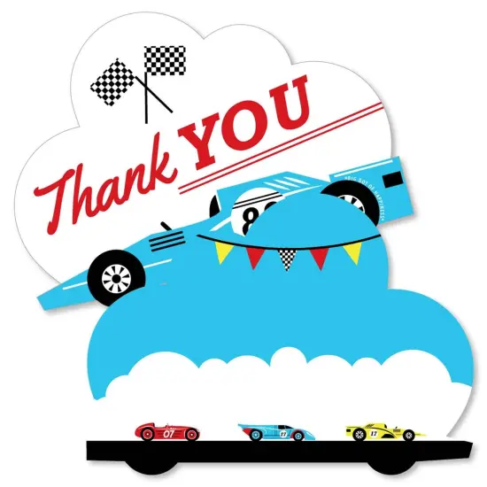 Big Dot of Happiness Let's Go Racing - Racecar - Shaped Thank You Cards - Birthday Party or Baby Shower Thank You Note Cards with Envelopes -Set of 12 {1}