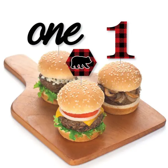 Big Dot of Happiness 1st Birthday Lumberjack - Channel the Flannel - Dessert Cupcake Toppers - Plaid First Birthday Party Clear Treat Picks - 24 Ct {4}