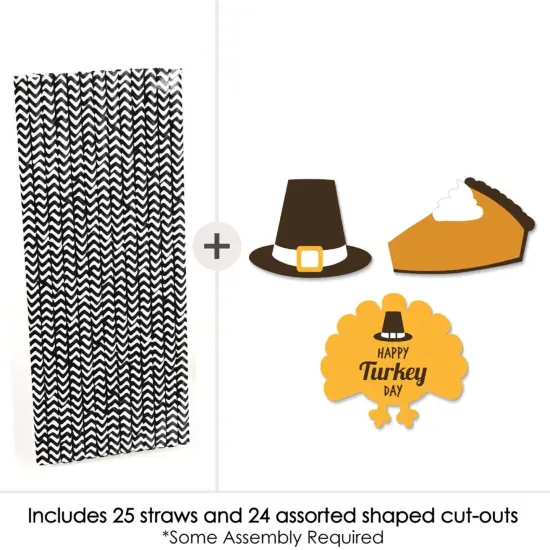Big Dot of Happiness Happy Turkey Day Paper Straw Decor - Thanksgiving Striped Decorative Straws - Set of 24 {4}