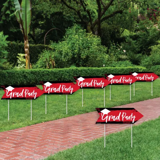 Big Dot of Happiness Arrow Red Graduation Party Direction Signs - Double Sided Outdoor Yard Signs - Set of 6 {3}