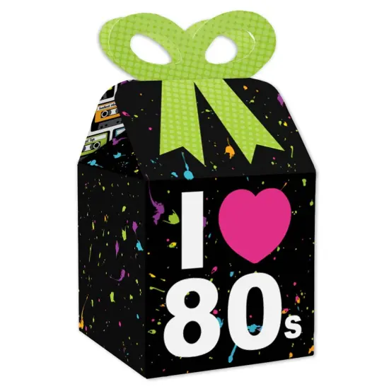 Big Dot of Happiness 80's Retro - Square Favor Gift Boxes - Totally 1980s Party Bow Boxes - Set of 12 {1}
