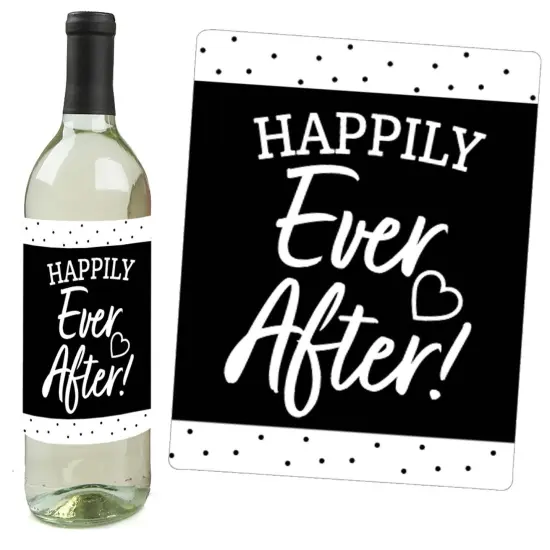 Big Dot of Happiness Mr. and Mrs. - Black and White Wedding or Bridal Shower Decorations for Women and Men - Wine Bottle Label Stickers - Set of 4 {6}
