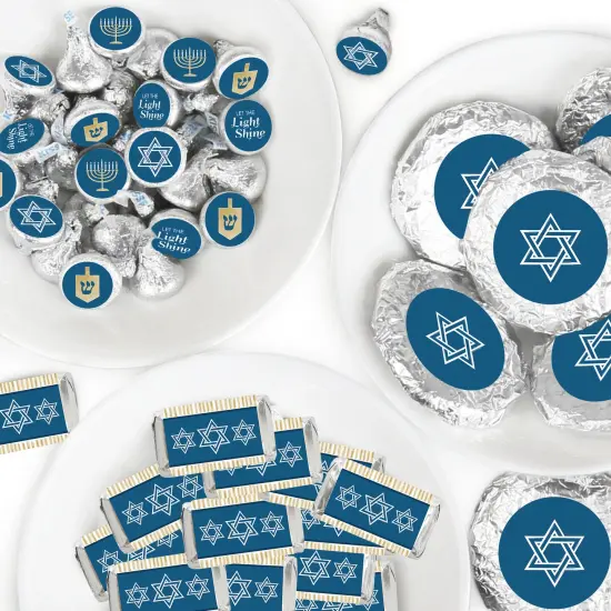 Big Dot of Happiness Happy Hanukkah - Mini Candy Bar Wrappers, Round Candy Stickers & Circle Stickers - Chanukah Candy Favor Sticker Kit - 304 Pieces {1}