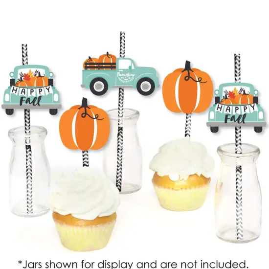 Big Dot of Happiness Happy Fall Truck - Paper Straw Decor - Harvest Pumpkin Party Striped Decorative Straws - Set of 24 {6}