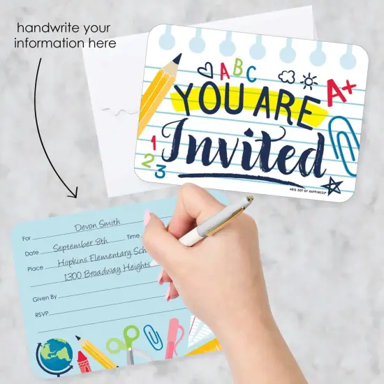 Big Dot of Happiness Back to School - Shaped Fill-in Invitations - First Day of School Classroom Invitation Cards with Envelopes - Set of 12 {3}