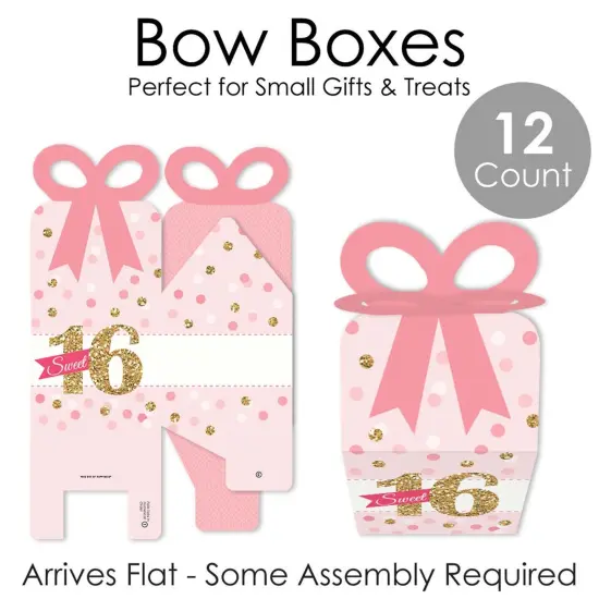 Big Dot of Happiness Sweet 16 - Square Favor Gift Boxes - 16th Birthday Party Bow Boxes - Set of 12 {7}