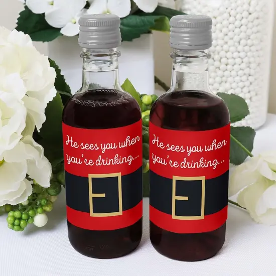Big Dot of Happiness Santa Claus' Belt - Mini Wine and Champagne Bottle Label Stickers - Christmas Party Favor Gift for Women and Men - Set of 16 {6}
