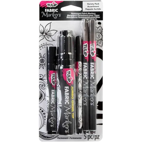 Tulip Fabric Markers Variety Pack 5/Pkg-Black Assorted Tips {1}