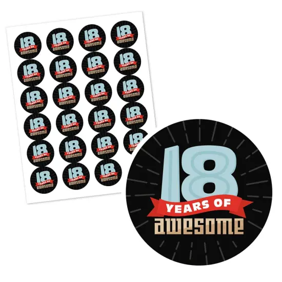Big Dot of Happiness Boy 18th Birthday - Eighteenth Birthday Party Circle Sticker Labels - 24 Count {3}