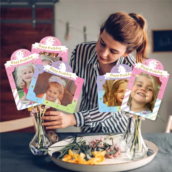 Big Dot of Happiness Rainbow Unicorn - Magical Unicorn Birthday Party Picture Centerpiece Sticks - Photo Table Toppers - 15 Pieces {3}