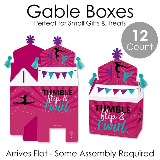 Big Dot of Happiness Tumble, Flip and Twirl - Gymnastics - Treat Box Party Favors - Birthday Party or Gymnast Party Goodie Gable Boxes - Set of 12 {7}