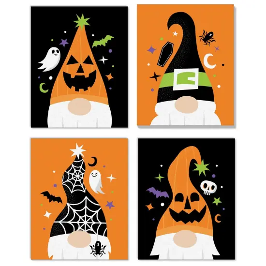 Big Dot of Happiness Halloween Gnomes - Unframed Spooky Fall Linen Paper Wall Art - Set of 4 - Artisms - 8 x 10 inches {1}