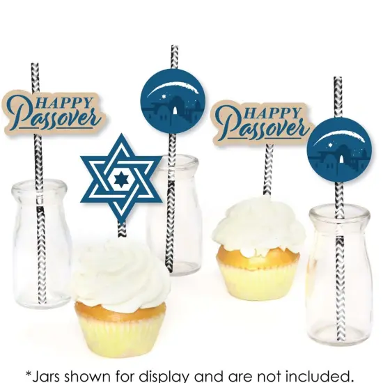 Big Dot of Happiness Happy Passover - Paper Straw Decor - Pesach Party Striped Decorative Straws - Set of 24 {6}