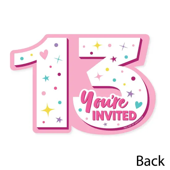 Big Dot of Happiness Girl 13th Birthday - Shaped Fill-In Invitations - Official Teenager Birthday Party Invitation Cards with Envelopes - Set of 12 {6}