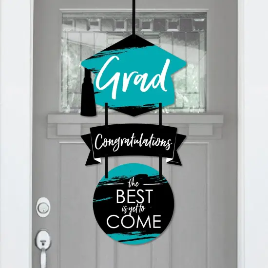 Big Dot of Happiness Teal Grad - Best is Yet to Come - Hanging PorchTurquoise Graduation Party Outdoor Decor - Front Door Decor - 3 Piece Sign {1}